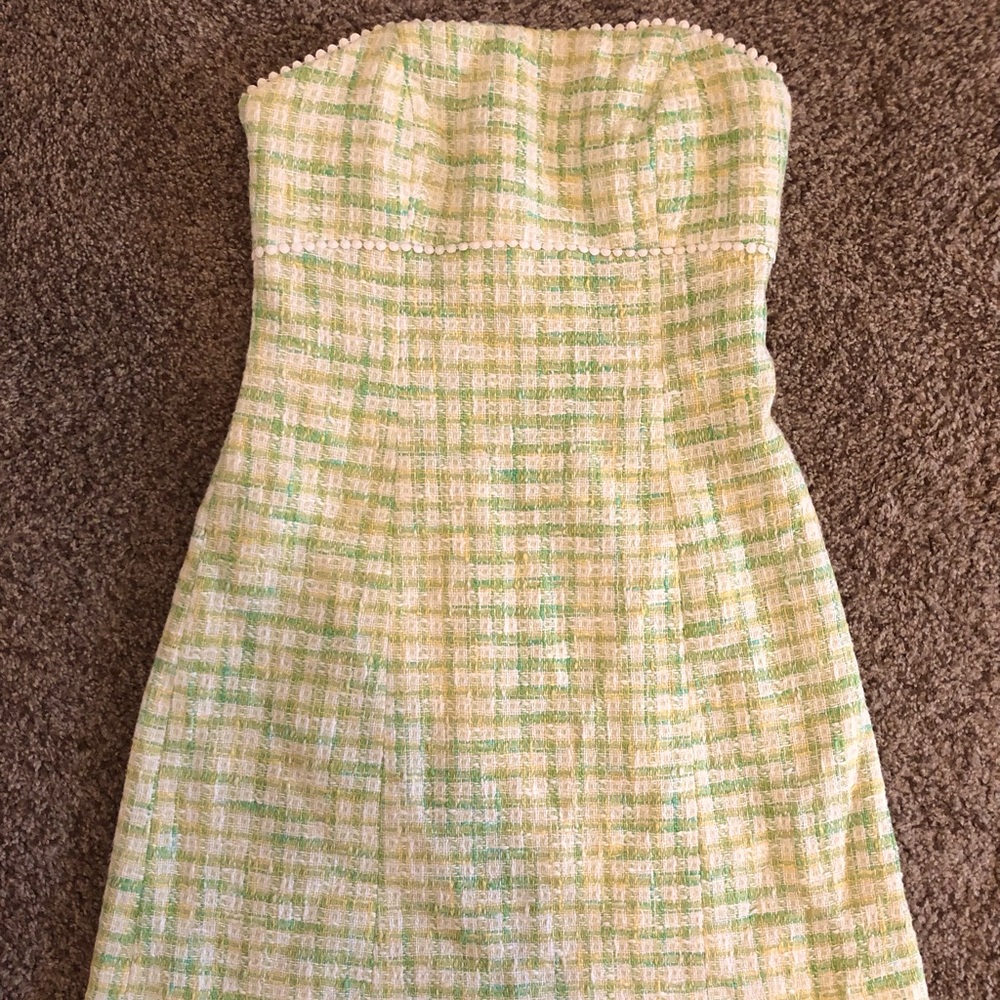Lilly Pulitzer green plaid strapless dress. size 6. EUC